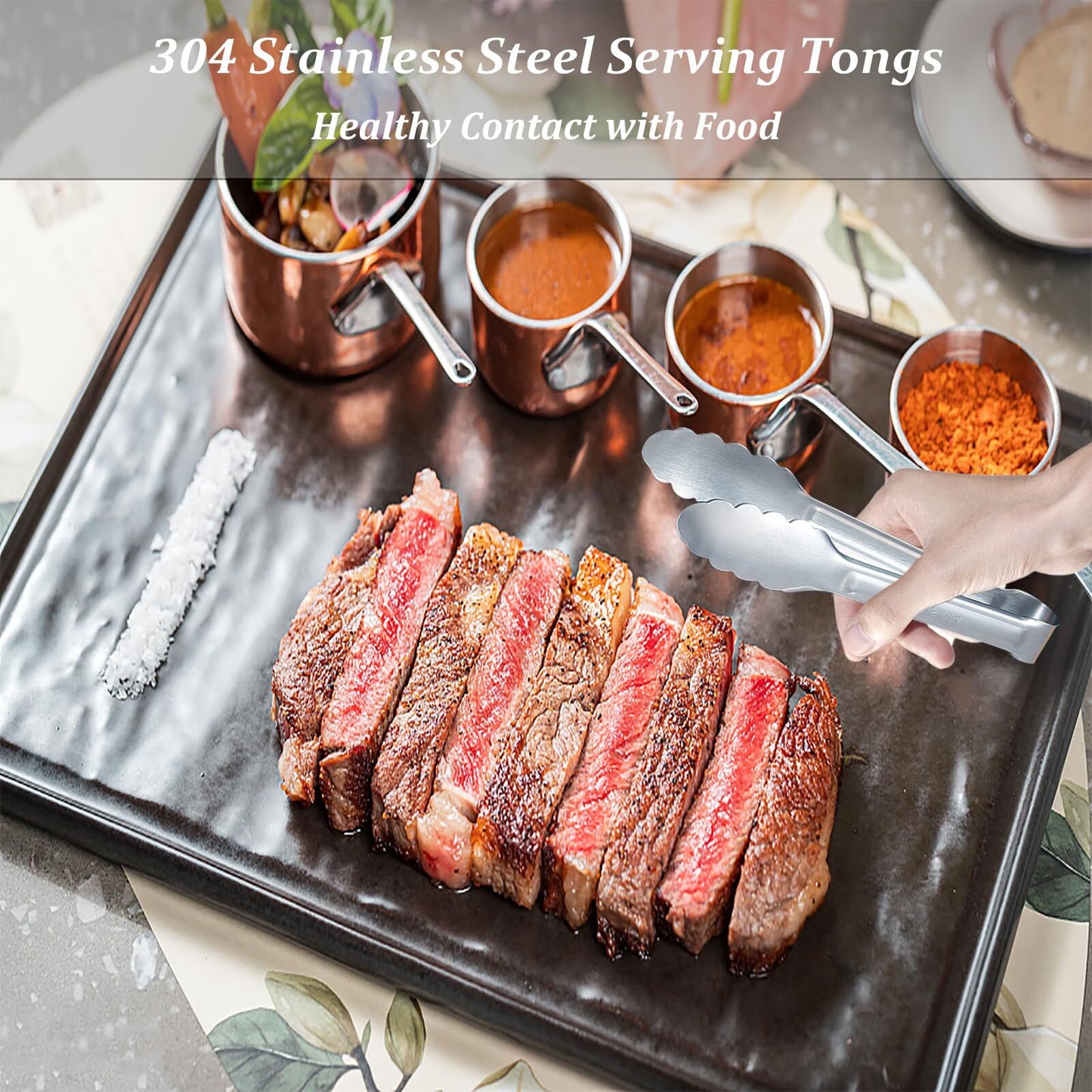 6 Pcs 7 Inch Stainless Steel Serving Tongs Small Buffet Tongs for Cooking Toast