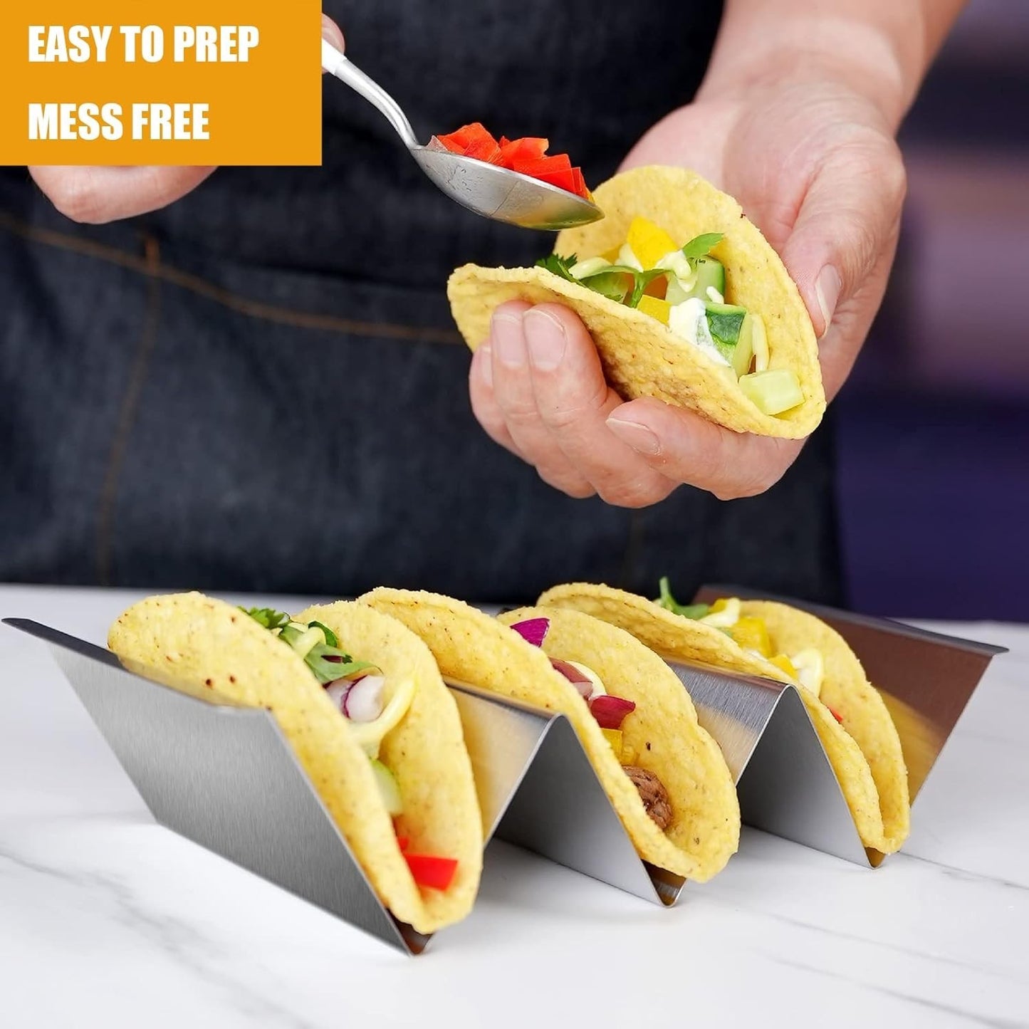 Taco Holders Set of 6, Taco Stand Stainless Steel Taco Holder Easy-Access Handle