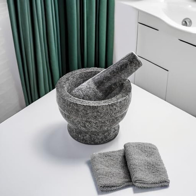 Vintage Granite Stone Mortar and Pestle Molcajete Mexican Salsa Bowl 6 Inch