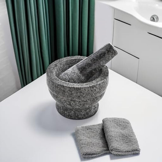 Vintage Granite Stone Mortar and Pestle Molcajete Mexican Salsa Bowl 6 Inch