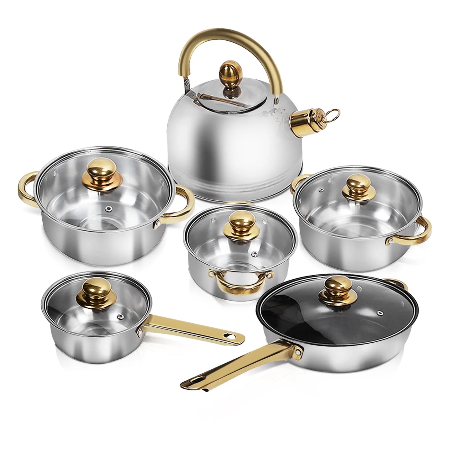 12 Piece Nonstick Stainless Steel Cookware Set, Glass
