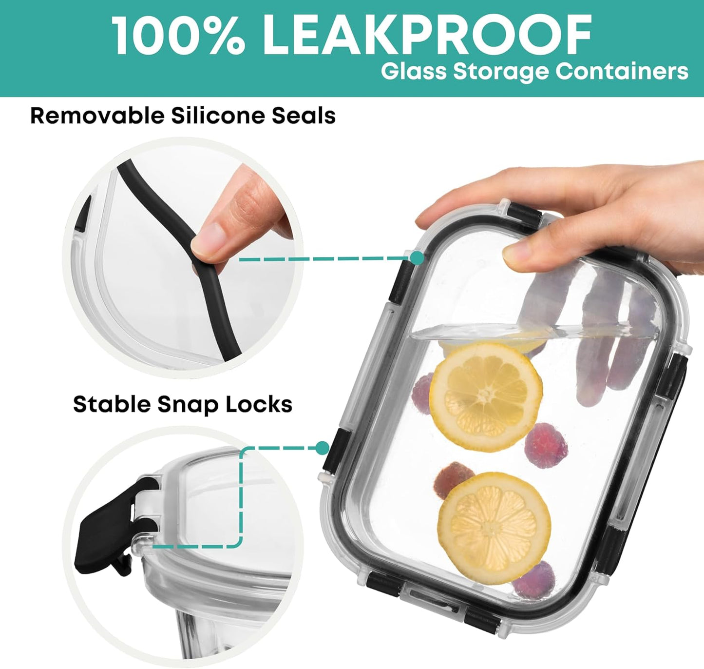 30 PC Glass Food Storage Containers with Lids - Reusable Glass Meal Prep Containers for Lunch and Leftovers - Airtight & Leakproof Snap Locking Lids - Oven, Freezer, Microwave, Dishwasher Safe