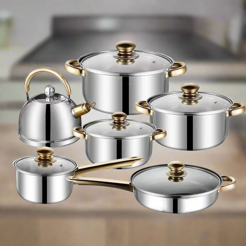 12 Piece Nonstick Stainless Steel Cookware Set, Glass