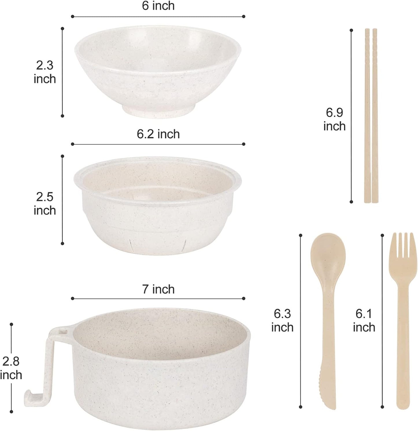 Microwave Ramen Cooker,Ramen Bowl Set,Noodle Bowl with Chopsticks and Spoon,College Dorm Room Essentials for Girls for Boys, Apartment Essentials, Dishwasher-Safe,Bpa-Free. (White)