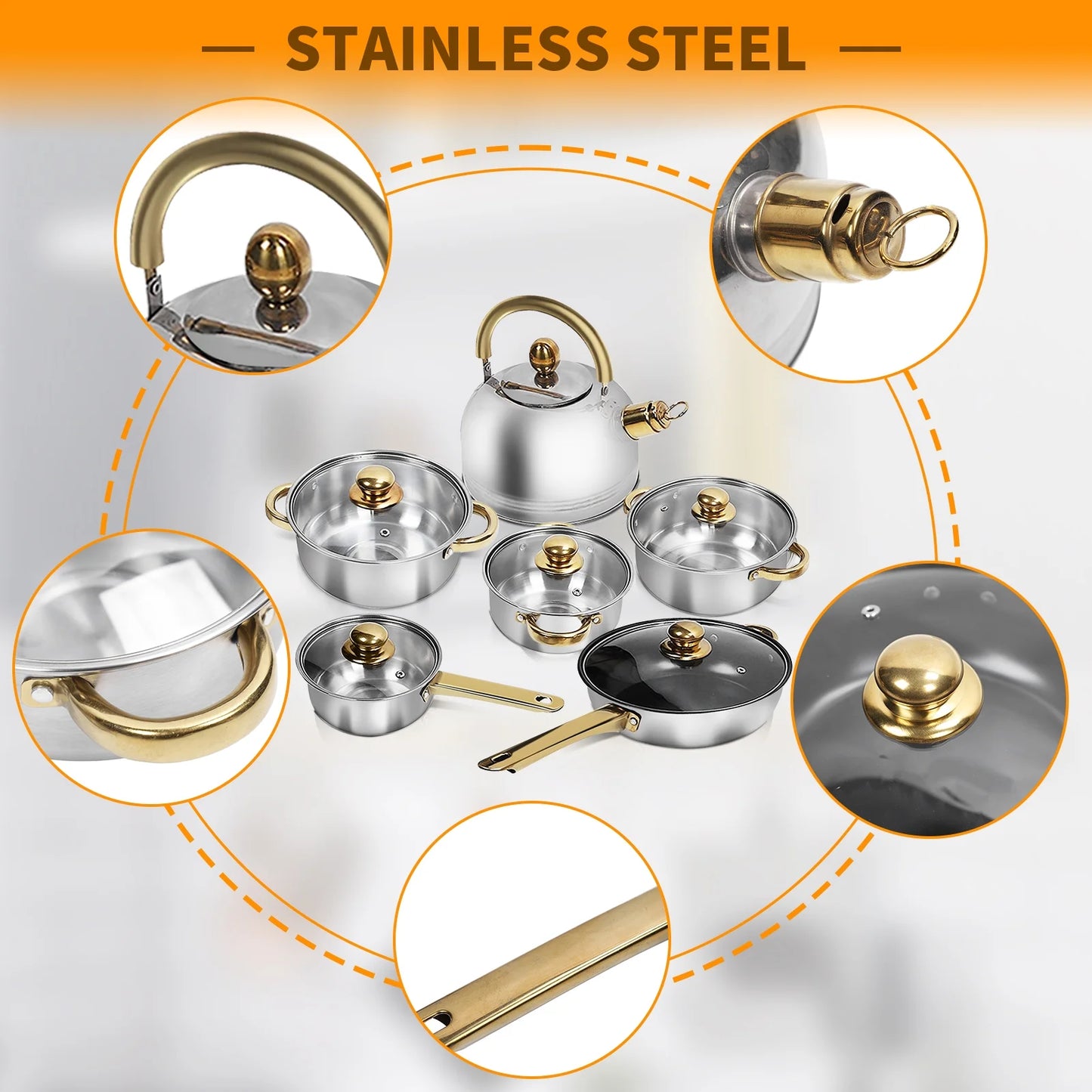 12 Piece Nonstick Stainless Steel Cookware Set, Glass