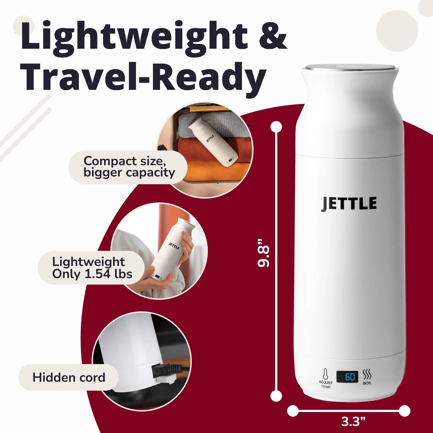 Electric Kettle 450Ml - Stainless Steel Temperature Control Bottle - Electric Tea Kettles Automatic Shut off for Coffee Milk Soup Water - White