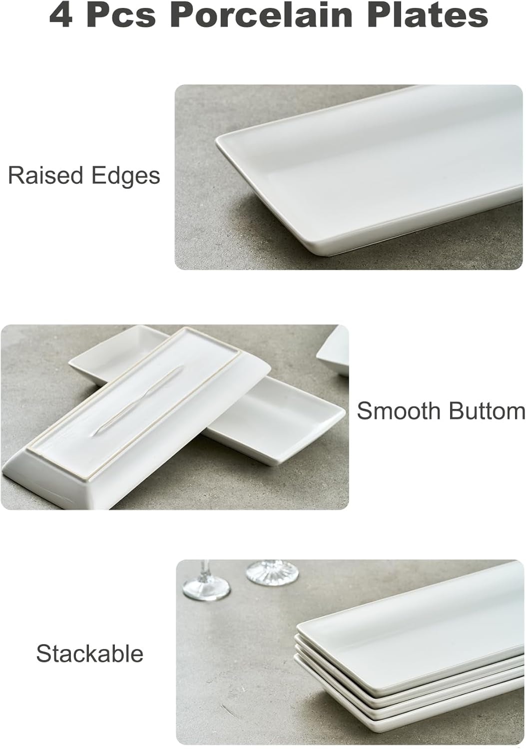 Serving Platters and Tray White Serving Dishes for Entertaining 14-Inch Large Rectangle Plates for Christmas, Porcelain Serving Trays for Steak, Taco, Sushi, Appetizer, Party, Set of 4