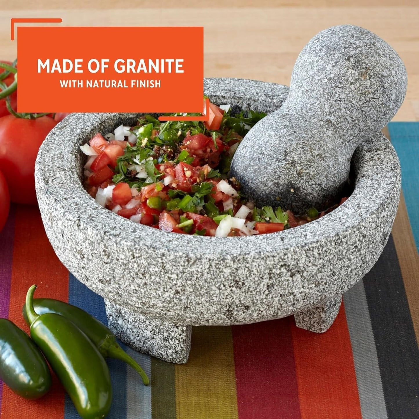 Vintage Granite Stone Mortar and Pestle Molcajete Mexican Salsa Bowl 6 Inch