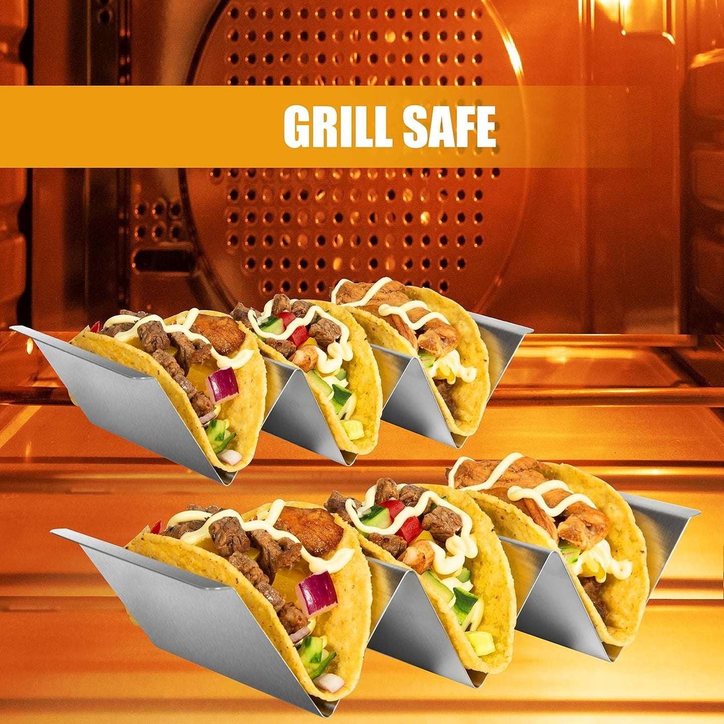 Taco Holders Set of 6, Taco Stand Stainless Steel Taco Holder Easy-Access Handle