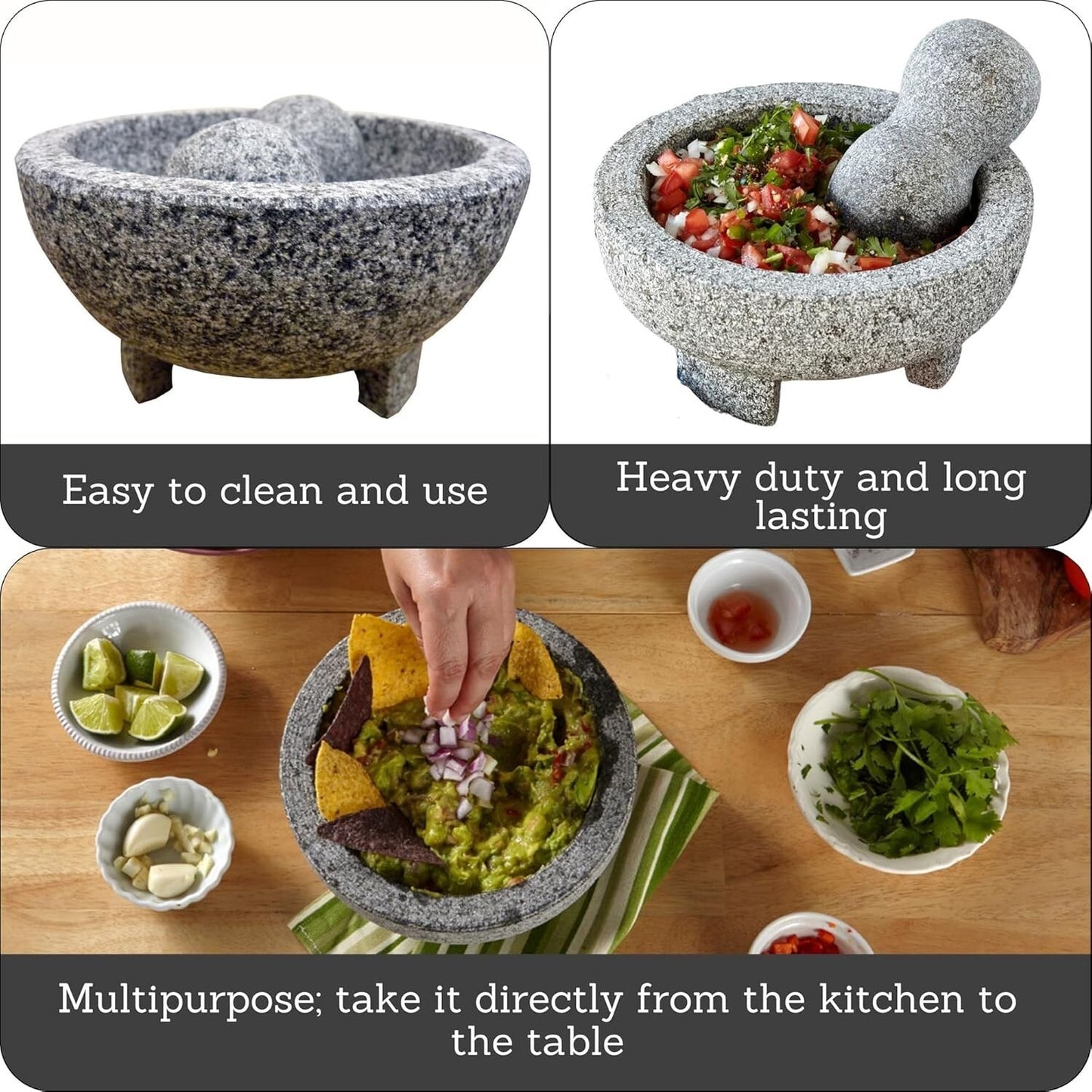 Vintage Granite Stone Mortar and Pestle Molcajete Mexican Salsa Bowl 6 Inch