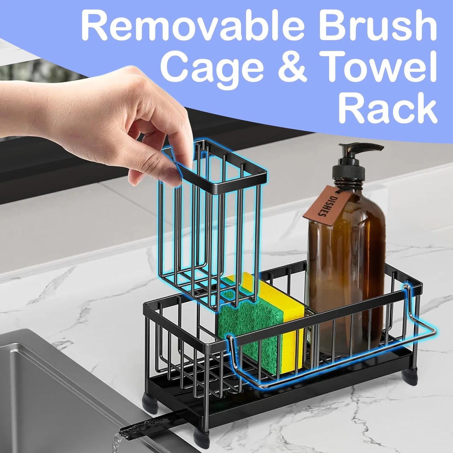 Sponge Holder for Kitchen Sink, Sink Caddy, Dish Brush Holder, Kitchen Organizer Accessories