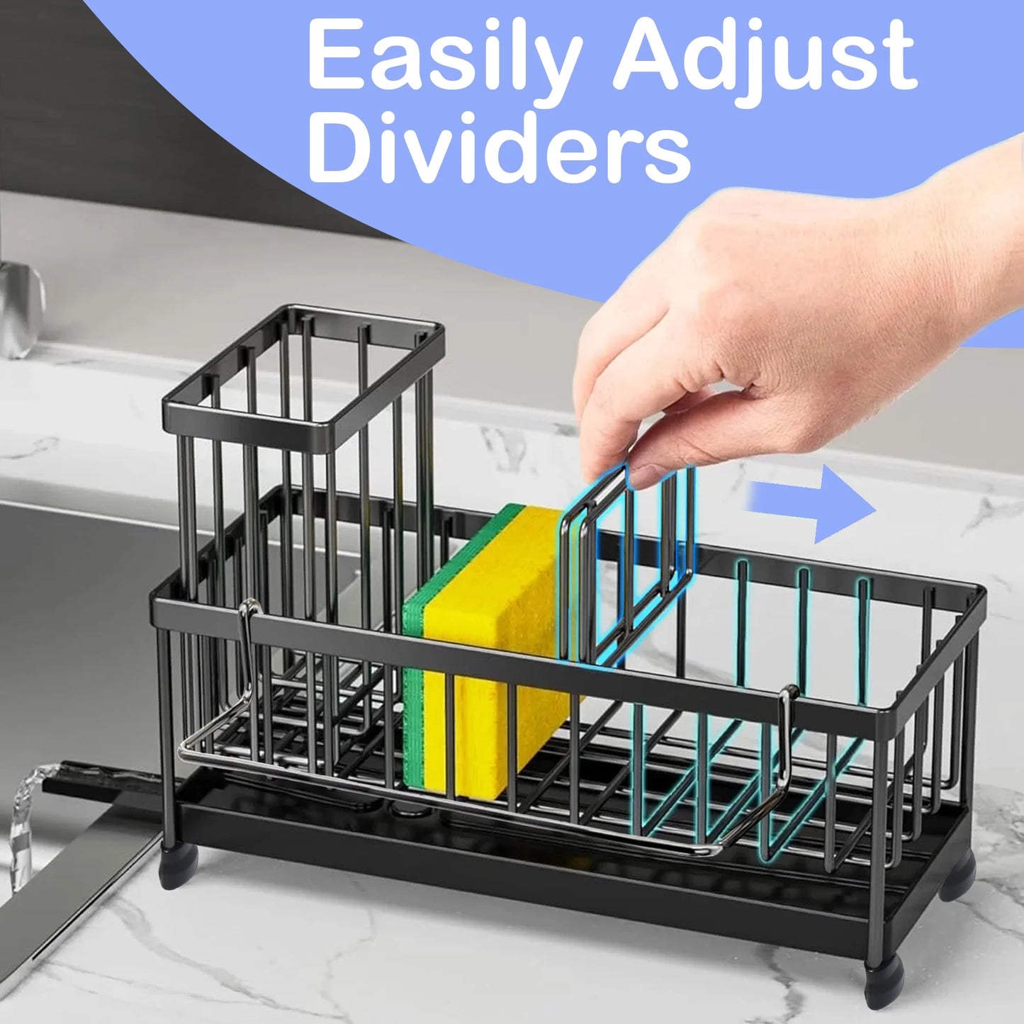 Sponge Holder for Kitchen Sink, Sink Caddy, Dish Brush Holder, Kitchen Organizer Accessories