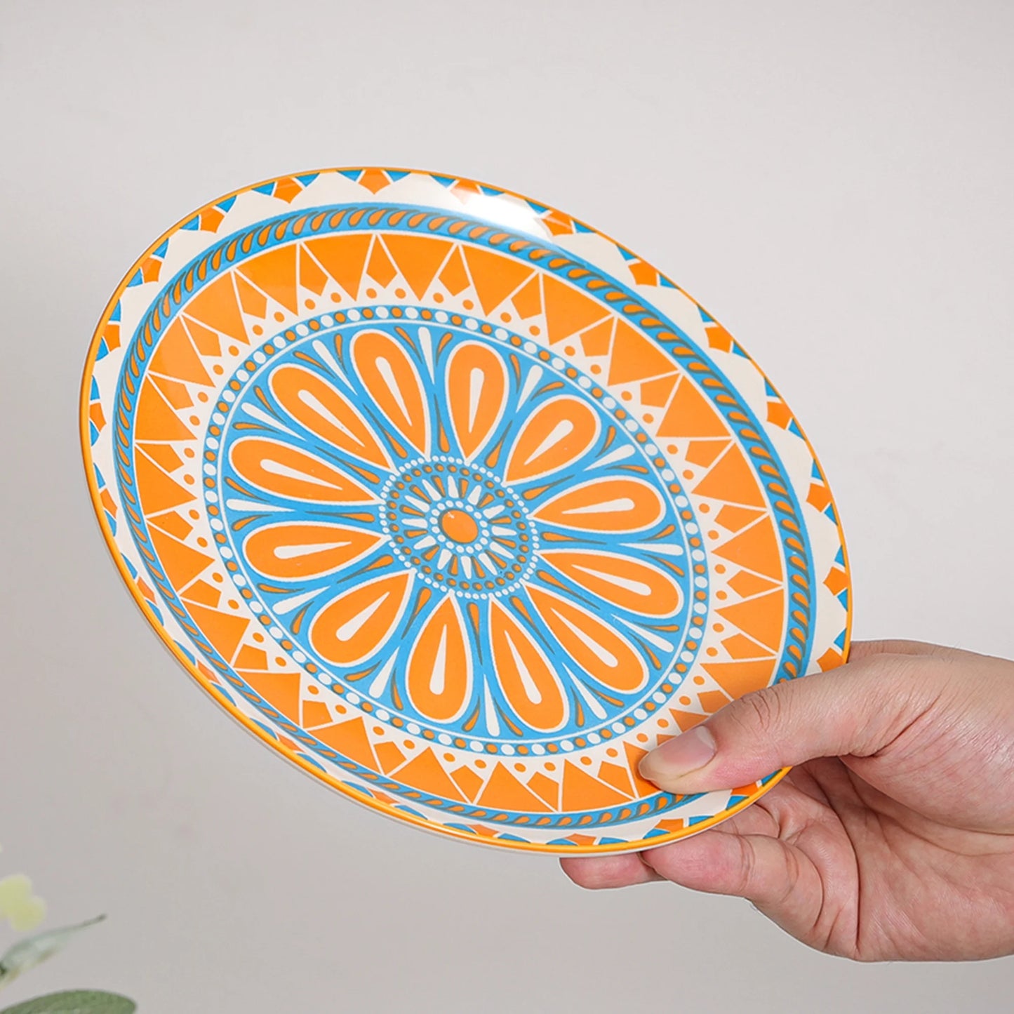 Multicolor round Porcelain Plate Set 8 Inch - Salad Plates - Dessert Appetizer Plates - Set of 6