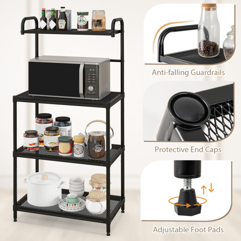 4-Tier Kitchen Microwave Storage Rack with Metal Shelves