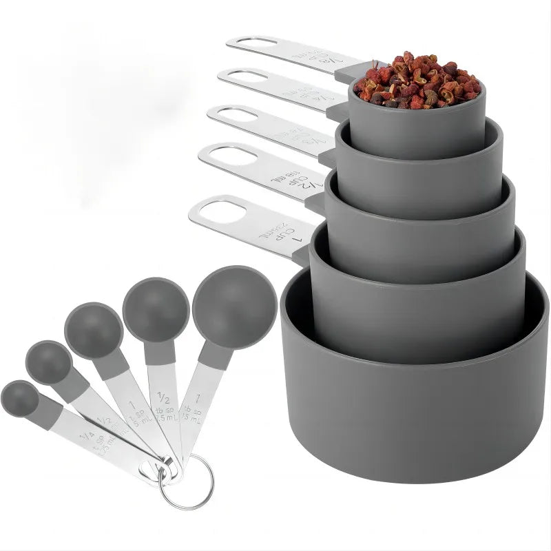 KUUJOJO Measuring Cups and Spoons Set Kitchen Nesting Measuring Cups 10 Pieces, Stackable Stainless Steel Handle Measuring Cups