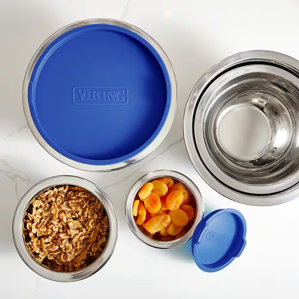 Stainless Steel 10Piece Mixing Bowl Set with Lids and Silicone Nonslip Base, Blue