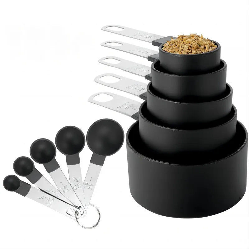 KUUJOJO Measuring Cups and Spoons Set Kitchen Nesting Measuring Cups 10 Pieces, Stackable Stainless Steel Handle Measuring Cups