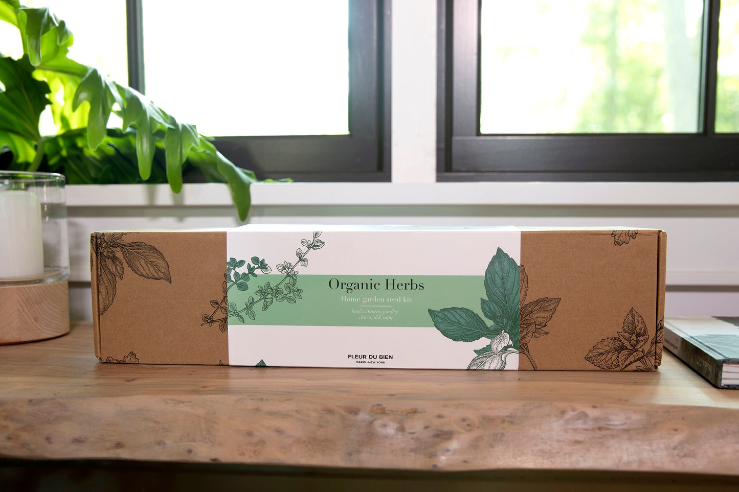 FLEUR DU BIEN Indoor Herb Garden Kit + Planter, 6 Herb Seed Packs, Window Gardening Set Plant Marker, Biodegradable Growing Pots, Soil Disc