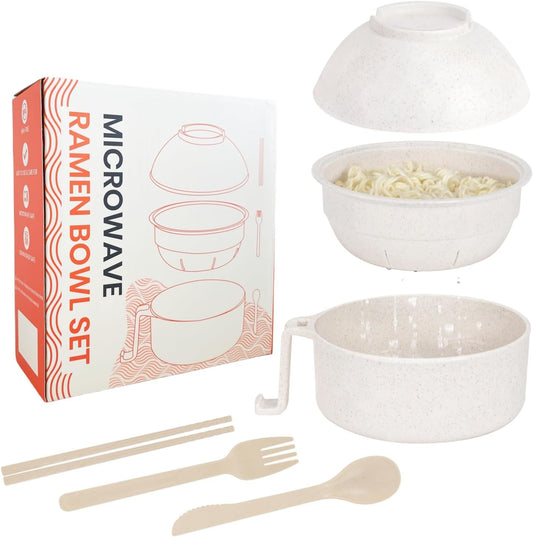 Microwave Ramen Cooker,Ramen Bowl Set,Noodle Bowl with Chopsticks and Spoon,College Dorm Room Essentials for Girls for Boys, Apartment Essentials, Dishwasher-Safe,Bpa-Free. (White)