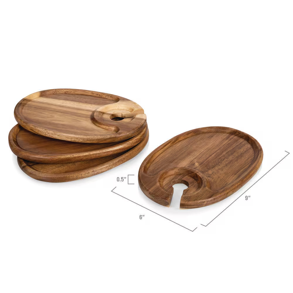 Wine Appetizer Plates - 9 In. Rustic Acacia Medium Brown Wood Cheese Boards