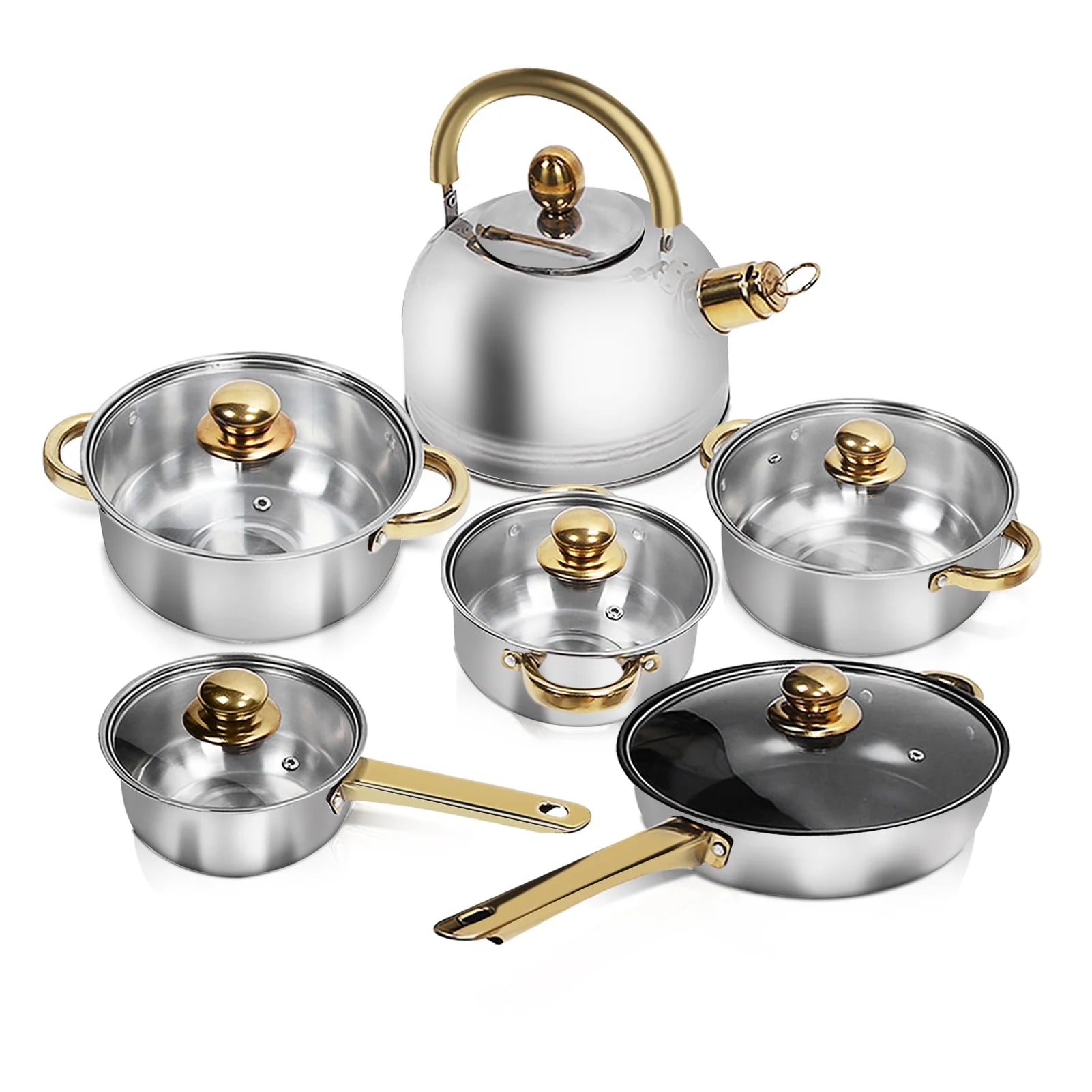 12 Piece Nonstick Stainless Steel Cookware Set, Glass