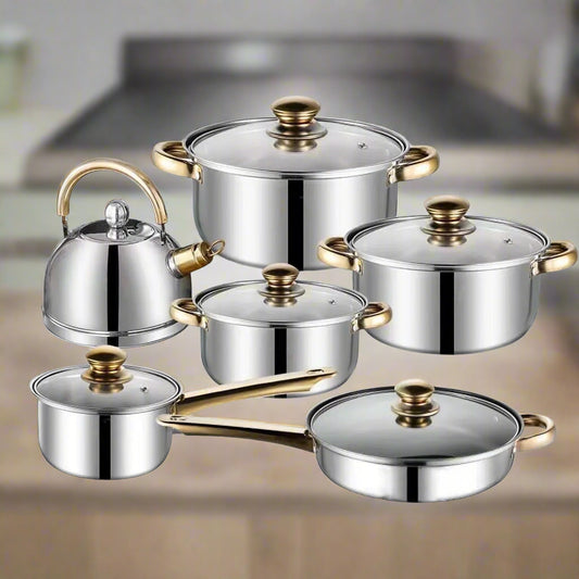 12 Piece Nonstick Stainless Steel Cookware Set, Glass