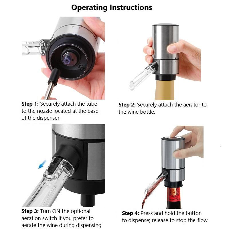 3-in-1 Electric Wine Aerator, Pourer & Vacuum Preserver with Storage Base 