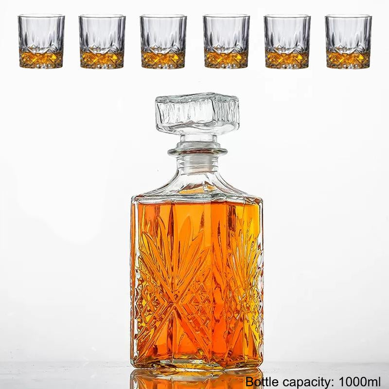 Classic Diamond Cut Whiskey Decanter & Glasses Set - Set of 7