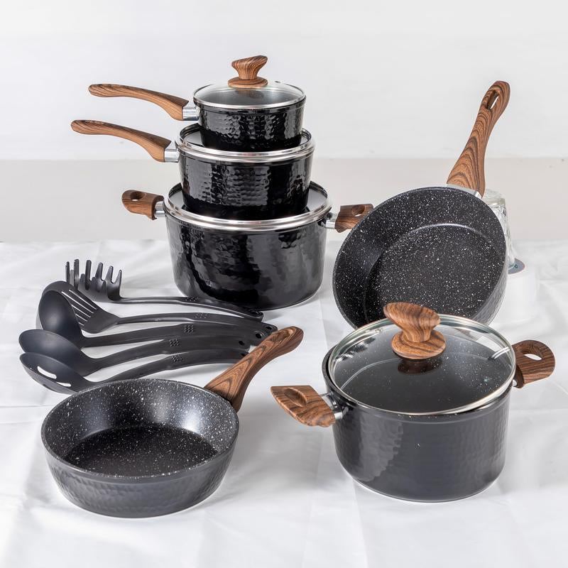 Nonstick Granite 15 Pc Black Pot and Pan Set