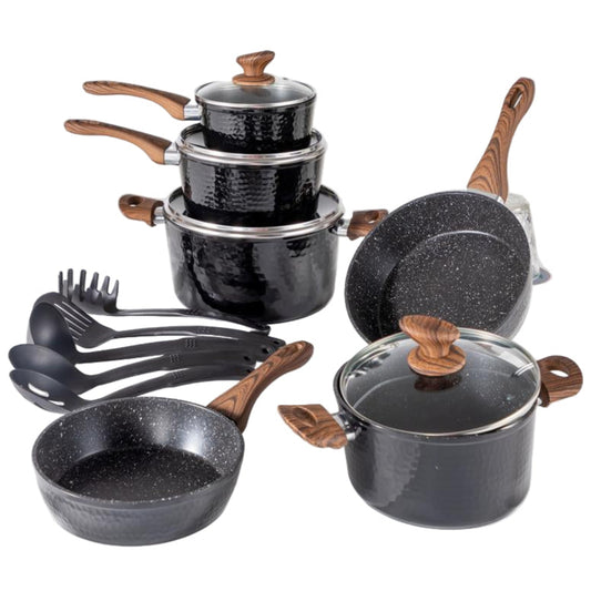 Nonstick Granite 15 Pc Black Pot and Pan Set