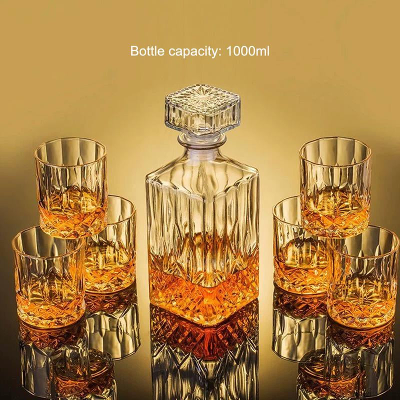 Classic Diamond Cut Whiskey Decanter & Glasses Set - Set of 7