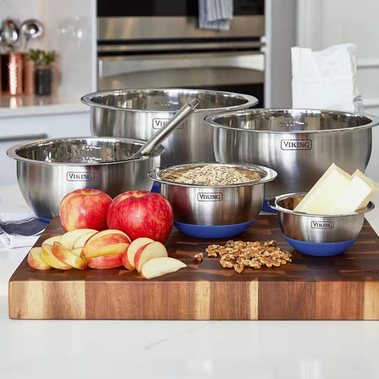 Stainless Steel 10Piece Mixing Bowl Set with Lids and Silicone Nonslip Base, Blue