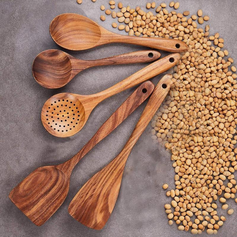 5-Piece Teak Wooden Utensil Set
