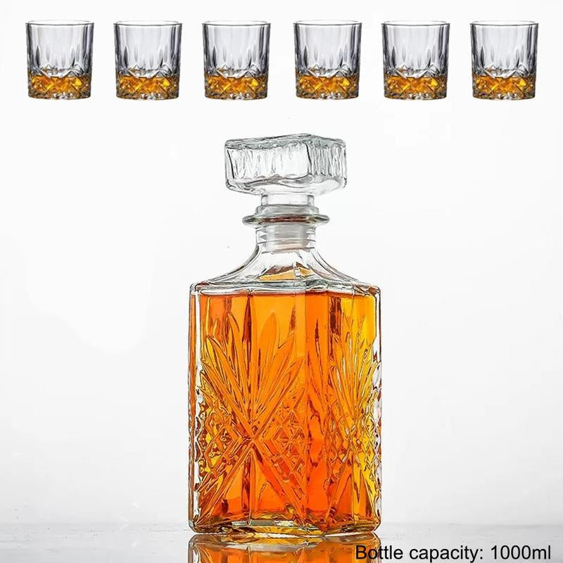 Classic Diamond Cut Whiskey Decanter & Glasses Set - Set of 7