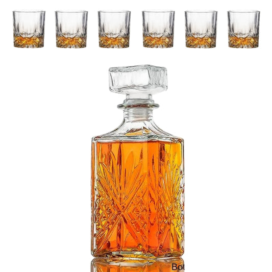 Classic Diamond Cut Whiskey Decanter & Glasses Set - Set of 7