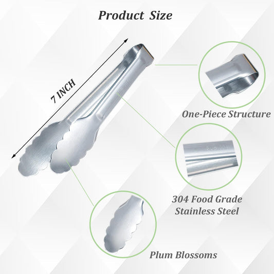 6 Pcs 7 Inch Stainless Steel Serving Tongs Small Buffet Tongs for Cooking Toast