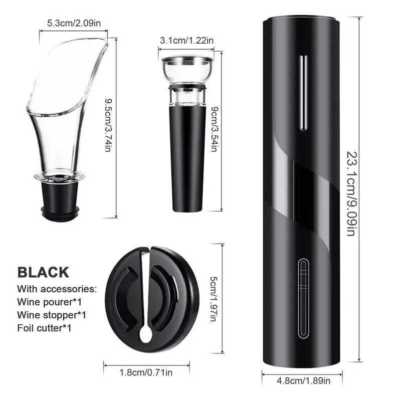 4 in 1 Electric Wine Opener Set - Electric Corkscrew with Foil Cutter, Wine Pour and Vacuum Stopper