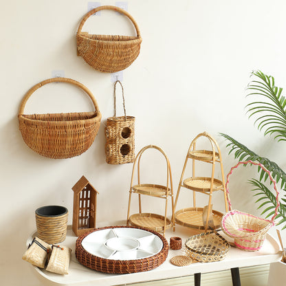 Bamboo Woven Storage Basket Tray