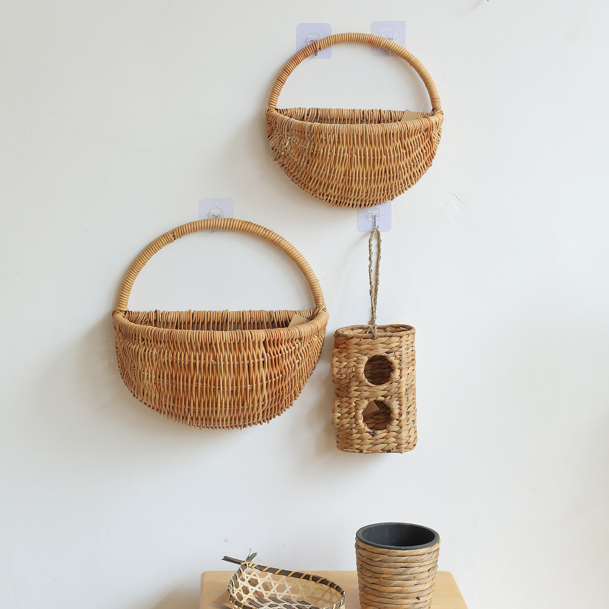 Bamboo Woven Storage Basket Tray