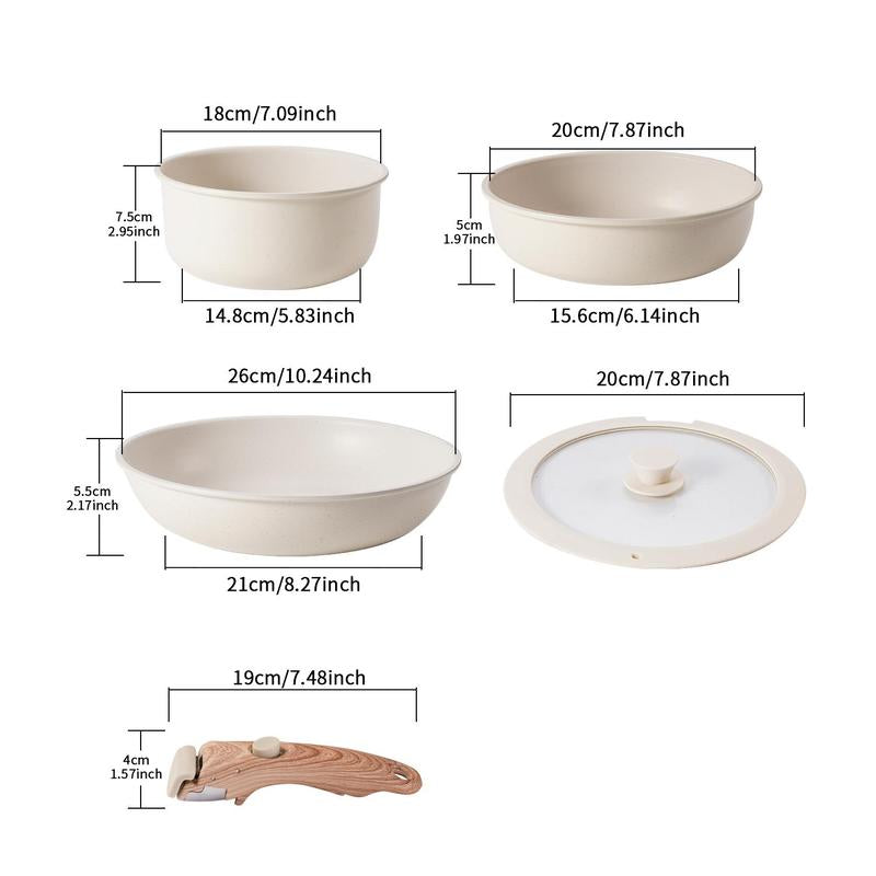 Portable Kitchen Cooking Pot Set with Detachable Handle