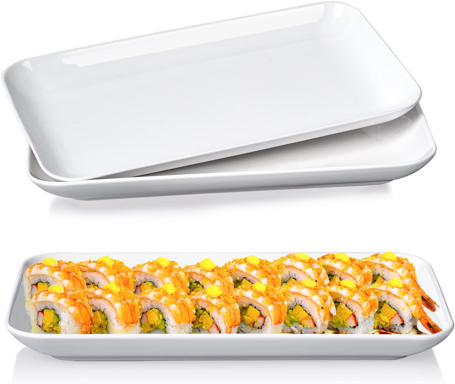 Large Serving Platter Set 12In White Rectangular Serving Plates/Salad Dish - Big Serving Trays for Parties Meat, Sushi, Dinner Plate Oven Safe Dinnerware Set of 3