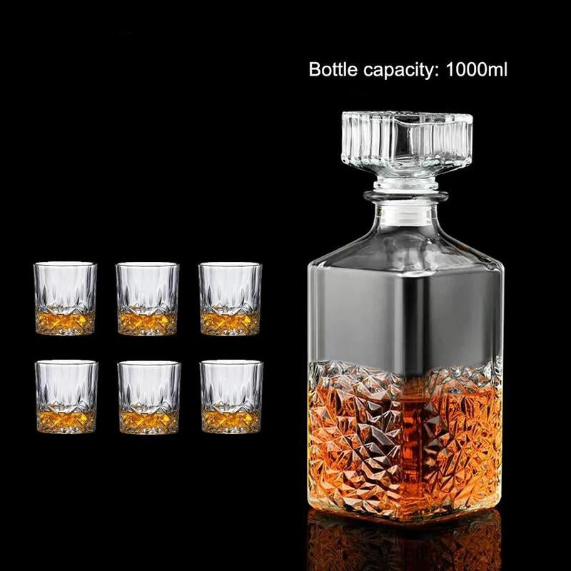 Classic Diamond Cut Whiskey Decanter & Glasses Set - Set of 7