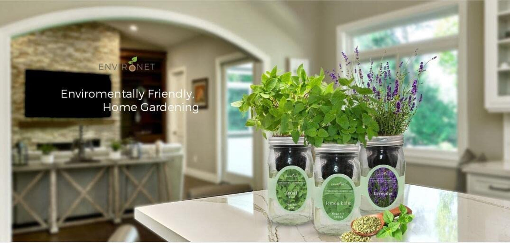 Hydroponic Herb Growing Kit Set, Self-Watering Mason Jar Herb Garden Starter Kit Indoor, Windowsill Herbs Garden, Grow Your Own Herbs from Organic Seeds (Basil, Dill, Chives)