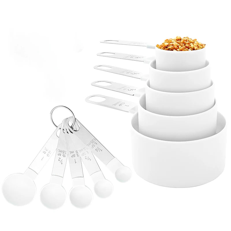 KUUJOJO Measuring Cups and Spoons Set Kitchen Nesting Measuring Cups 10 Pieces, Stackable Stainless Steel Handle Measuring Cups