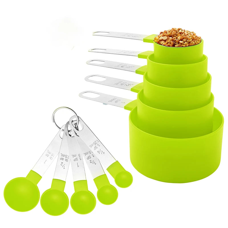 KUUJOJO Measuring Cups and Spoons Set Kitchen Nesting Measuring Cups 10 Pieces, Stackable Stainless Steel Handle Measuring Cups