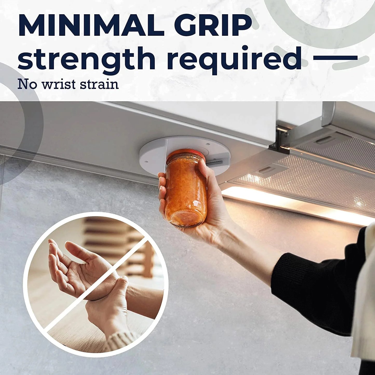 Jar Opener - under Cabinet Jar Lid & Bottle Opener - Opens Any Size Jar