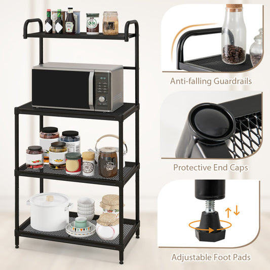 4-Tier Kitchen Microwave Storage Rack with Metal Shelves