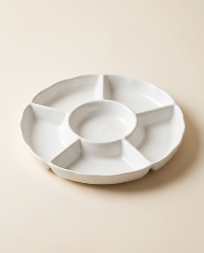 Ivory Scalloped Five-Compartment Serving Platter