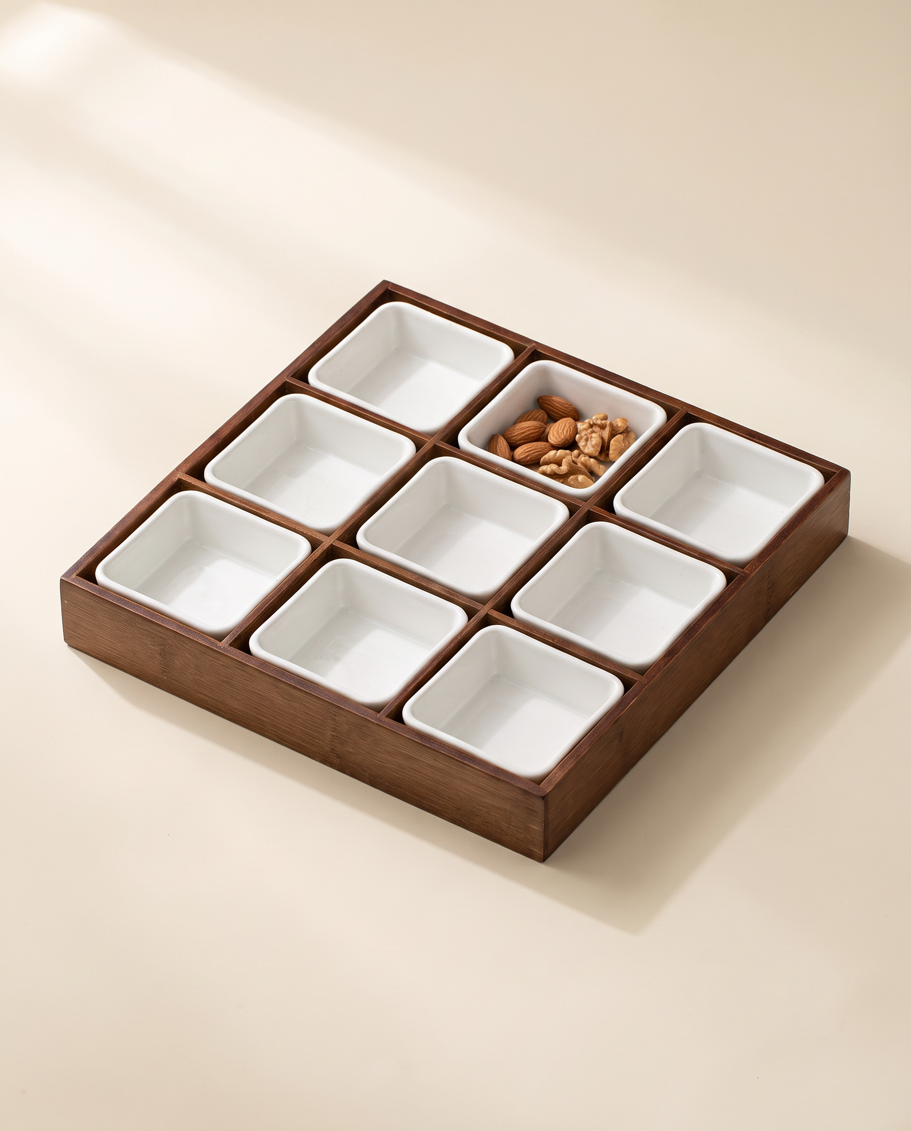 Sectioned Serving Tray w/ Ceramic Dishes