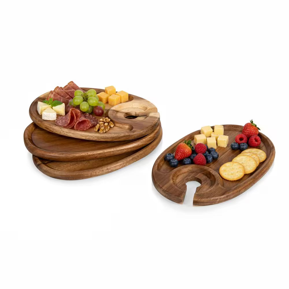 Wine Appetizer Plates - 9 In. Rustic Acacia Medium Brown Wood Cheese Boards